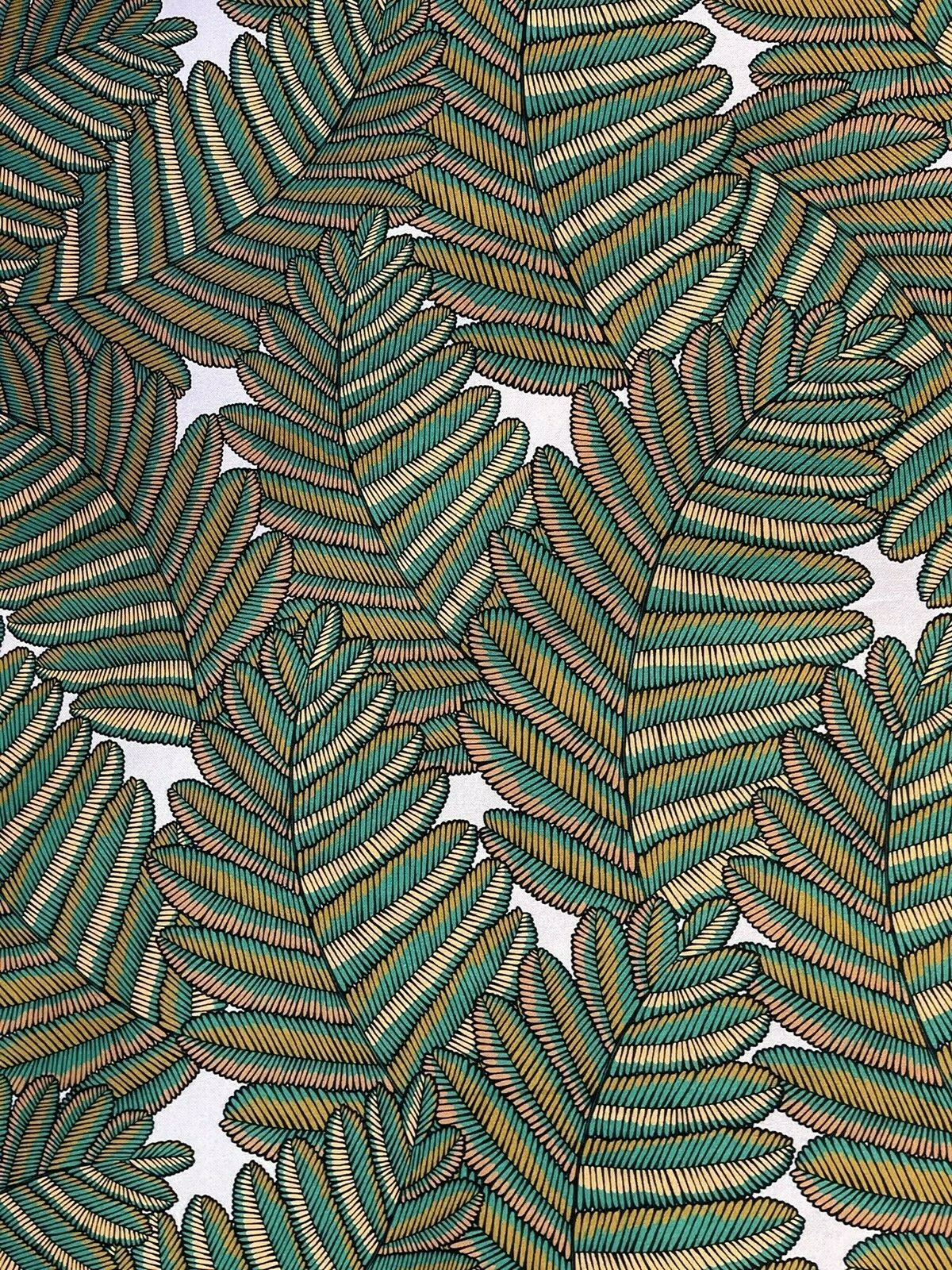 Fern Cotton Fabric by Meter Green Botanical Sewing Material Tree Light Grey Yellow  Golden Bronze Colors Textile