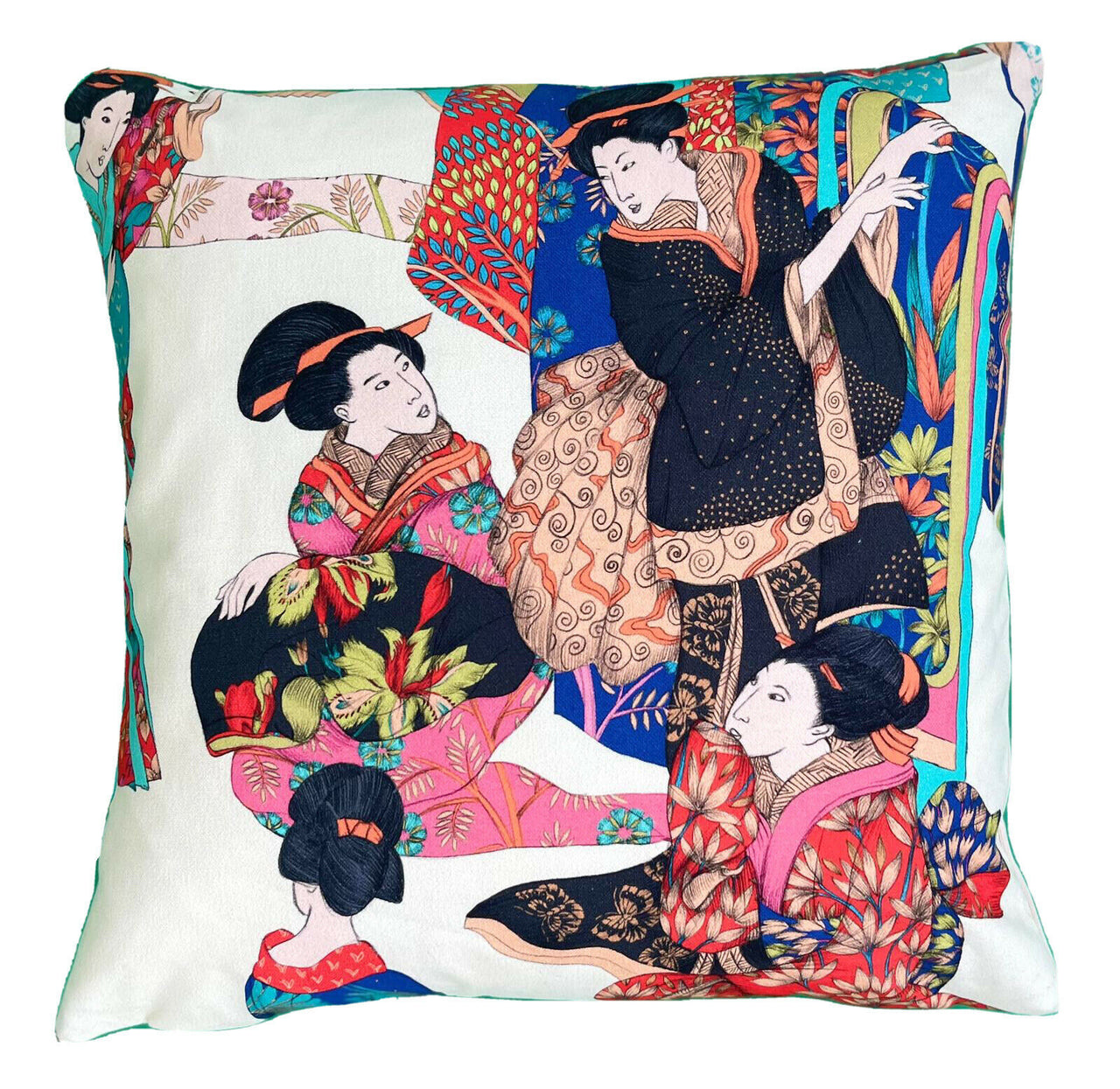 Oriental Cushion Cover Japanese Kimono Geisha Decorative Pillow case Beige Pillowcase Oriental Sofa Decor 18"