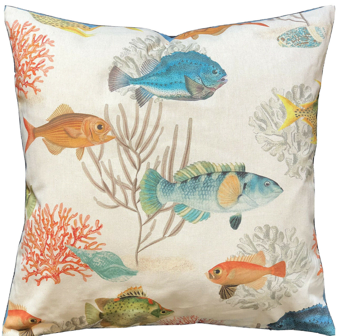 Fishes Throw Pillow Case Corals Cotton Cushion Cover Blue Pillowcase Orange Sofa Decore Yellow Couch Decor