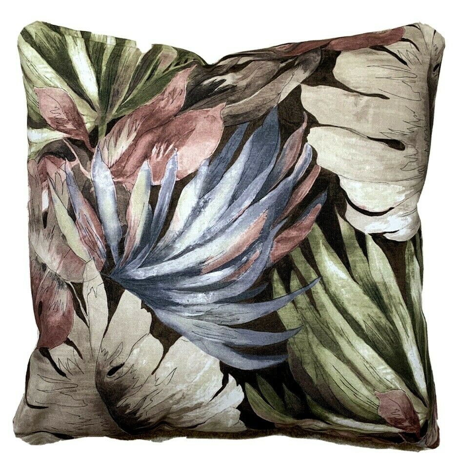 Botanical Cushion Cover Artistic Leaves Printed Cotton Fabric Taupe Pink Blue