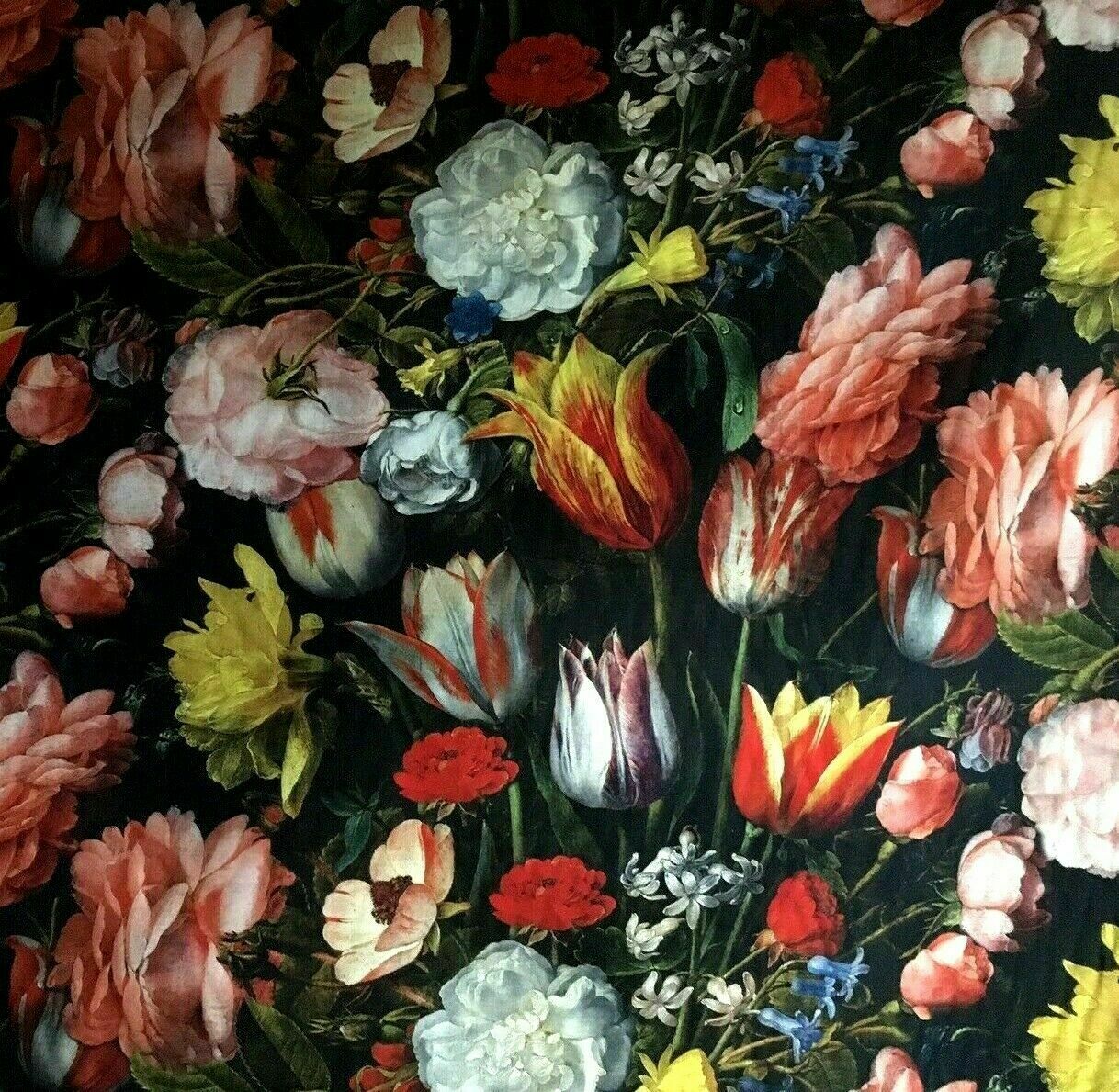 Hydrangea Roses Cotton Fabric By Meter Tulips Floral Sewing Material Artistic Rijsk Museum Water Drop Red Green Textile