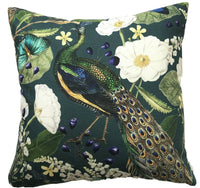 Thumbnail for Peacock Cotton Throw Pillow Case Floral Cushion Cover Teal Sofa Decor Decorative Pillowcase Size Large 22