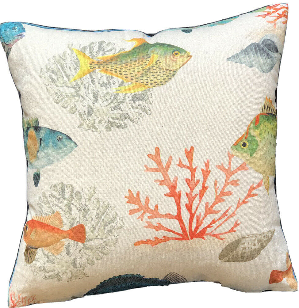 Fishes Throw Pillow Case Corals Cotton Cushion Cover Blue Pillowcase Orange Sofa Decore Yellow Couch Decor