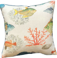 Thumbnail for Fishes Throw Pillow Case Corals Cotton Cushion Cover Blue Pillowcase Orange Sofa Decore Yellow Couch Decor