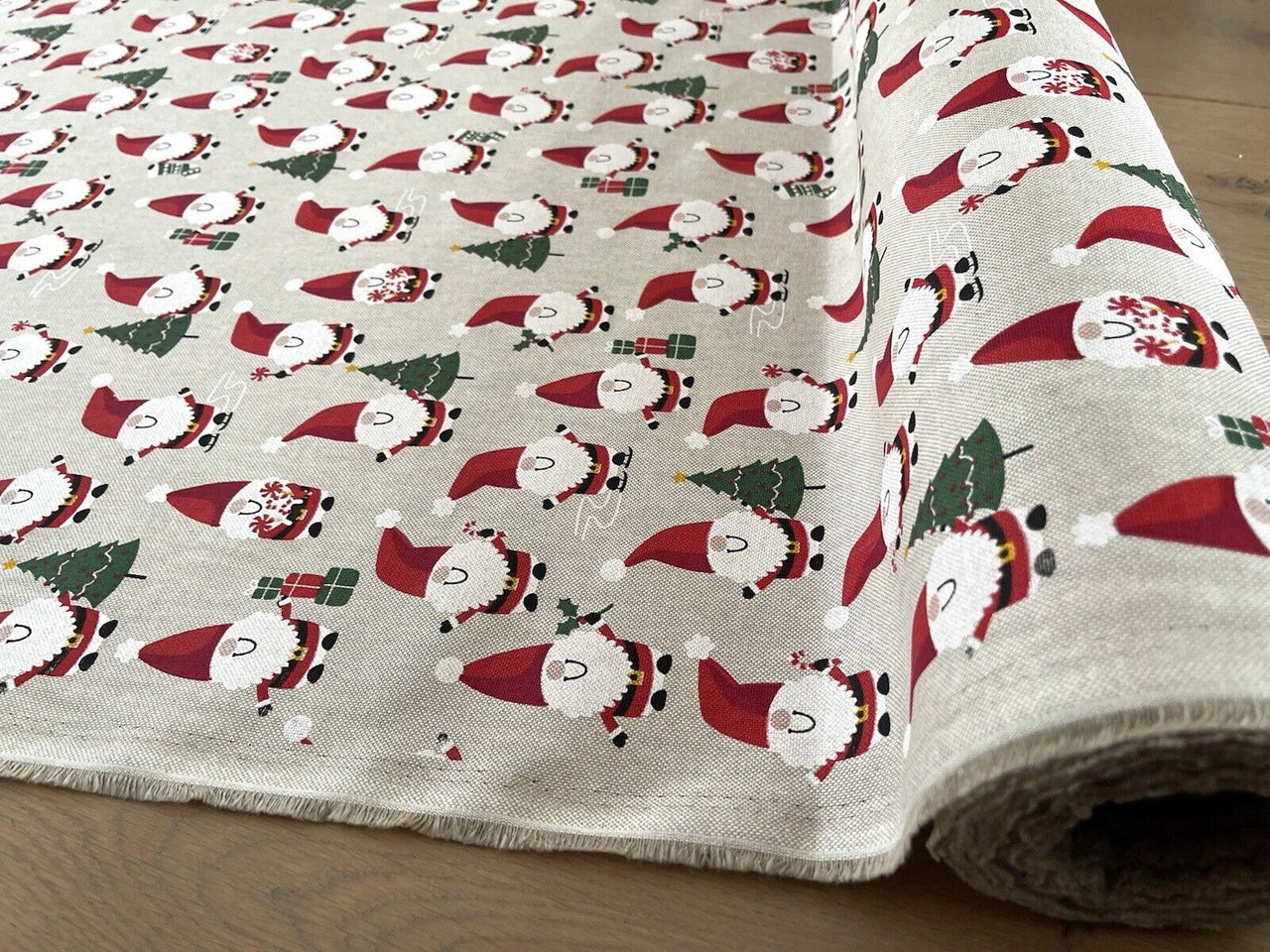 Jolly Santa Cotton Fabric Red Merry Xmas Print for Home Decor Tablecloths Crafts and Kids Winter Gift