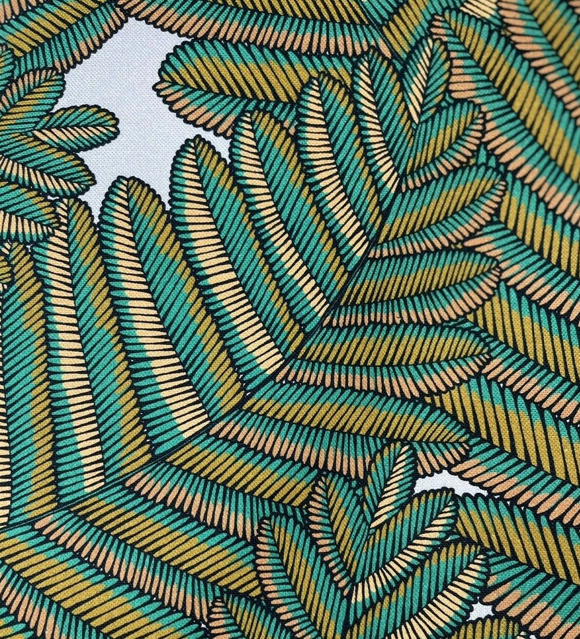 Fern Cotton Fabric by Meter Green Botanical Sewing Material Tree Light Grey Yellow  Golden Bronze Colors Textile