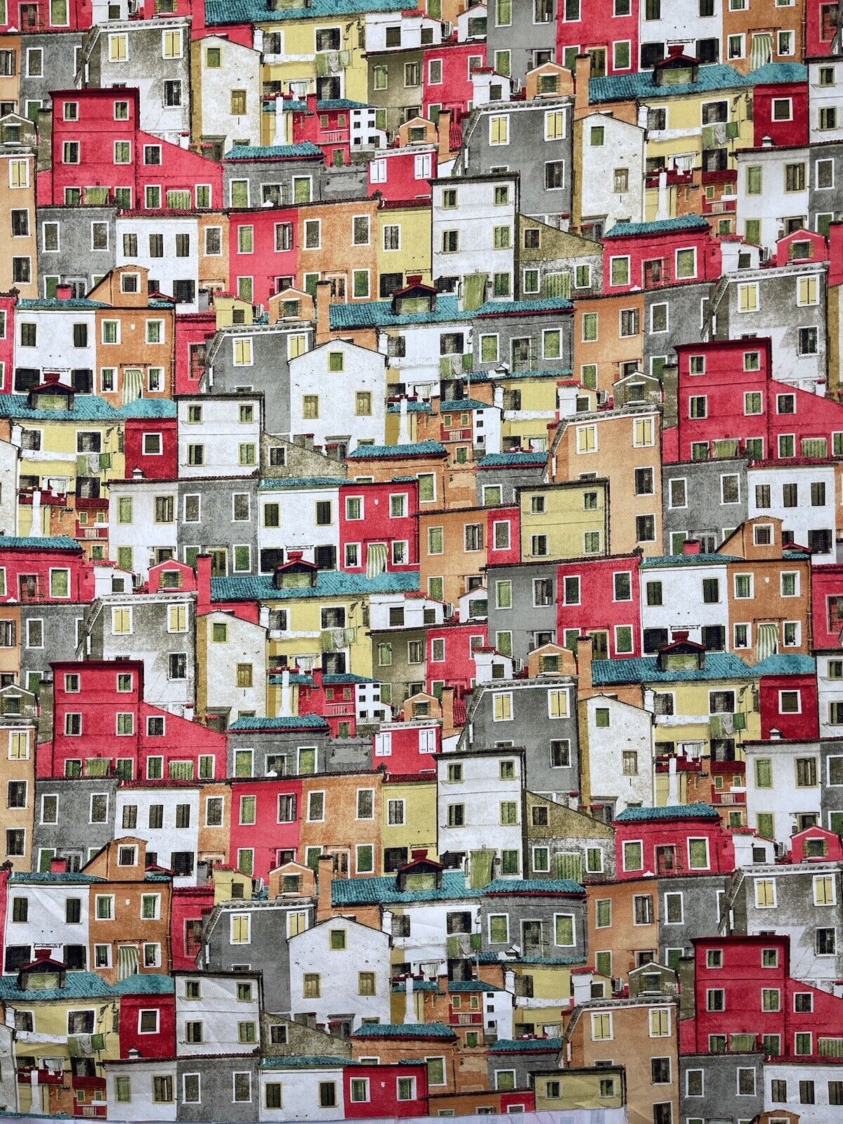 Positano Village Houses Printed Cotton Fabric By Meter Mediterranean Inspired