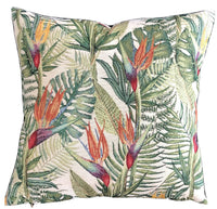 Thumbnail for Birds Of Paradise Beige Woven Cushion Cover Tropical Orange Flower Green Plants