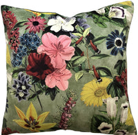 Thumbnail for Spring Bloom Velvet Cushion Cover Green Pink Yellow Floral Botanical Gerbera