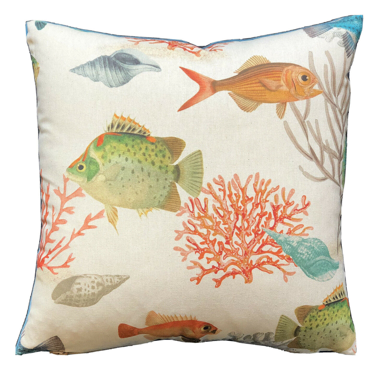 Fishes Throw Pillow Case Corals Cotton Cushion Cover Blue Pillowcase Orange Sofa Decore Yellow Couch Decor