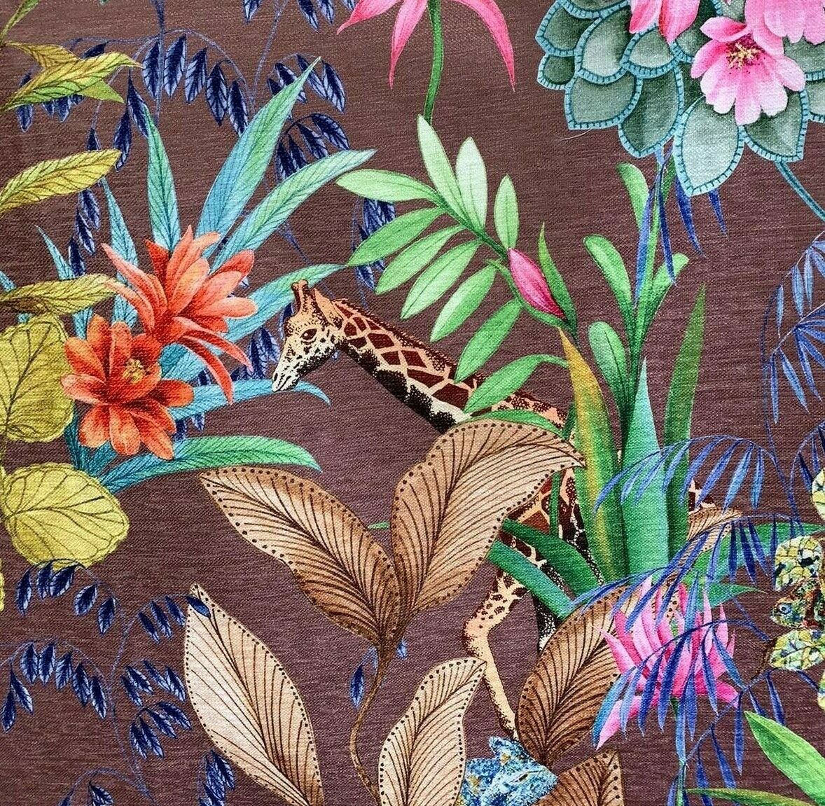 Mink Tonga Jungle Leopard Giraffe Botanic Floral Plants Animals Fabric by Meter