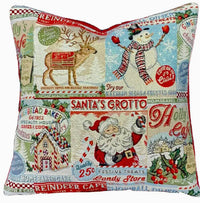 Thumbnail for Xmas Santa Grotto Cushion Cover - 16” Woven Fabric in Red & Gold for Festive Celebration