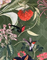 Thumbnail for Monkey Toucan Colibri Green Botanical fabric by yard/meter Tropical Sewing Material Red Flowers Textiles Green Forest Botanical Printed Cotton