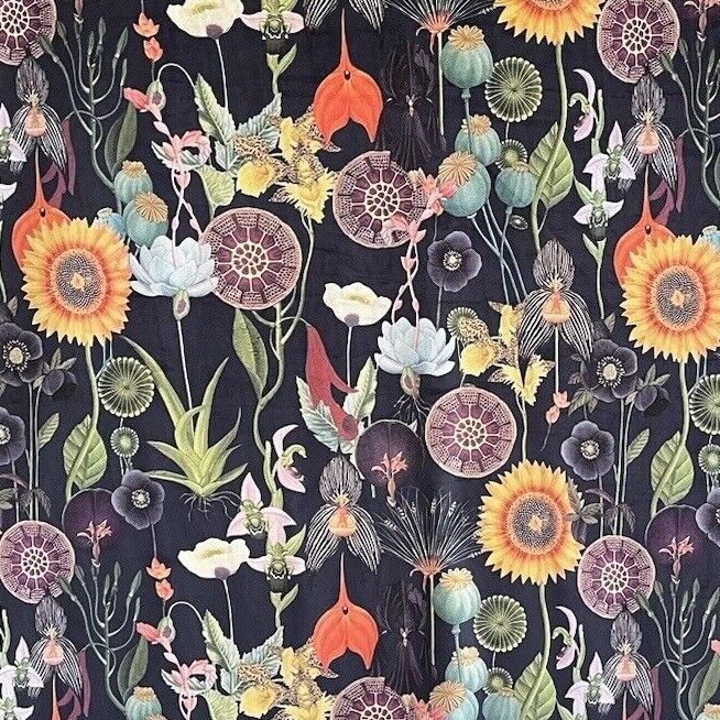 Dark Botanical Velvet Poppy Sunflower Fabric - Sold By Meter