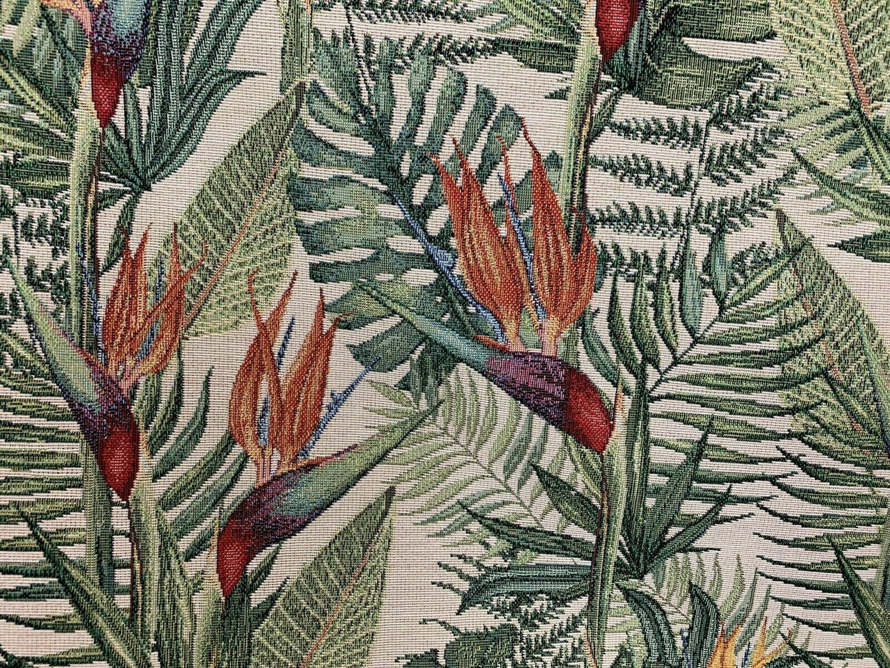 Birds of Paradise Tropical Floral Upholstery Beige Woven Fabric