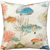 Thumbnail for Fishes Throw Pillow Case Corals Cotton Cushion Cover Blue Pillowcase Orange Sofa Decore Yellow Couch Decor