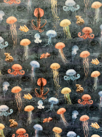 Thumbnail for Jellyfish Squid Italian Velvet by Meter Blue Fabric By Yard Sea Life Sewing Material Octopus Starfish Nature Underwater