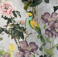 Thumbnail for Hummingbirds Printed Cotton Fabric by Meter Paradise Birds Botanical Floral Sewing Material Vintage Grey Cottonn