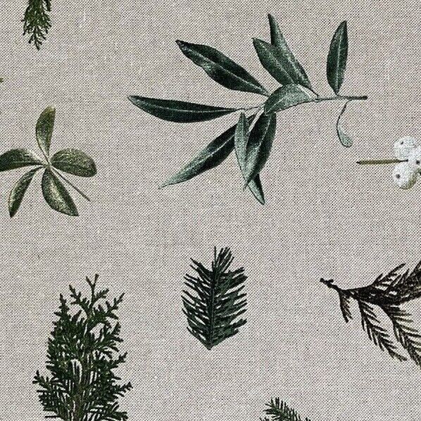 Mistletoe Cotton Fabric - Green Pine Tree Leaves Print, Christmas Sewing Material for Home Decor & Crafts