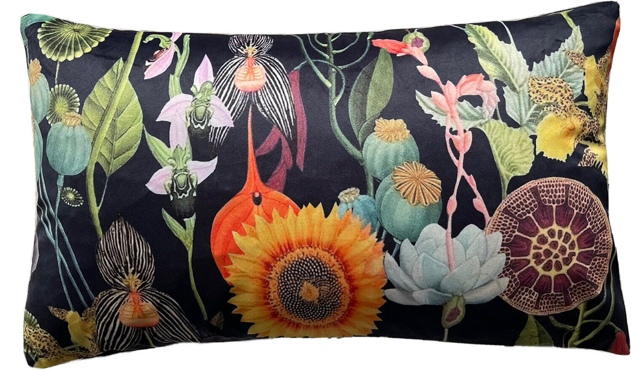Dark Botanical Floral Poppy Cushion Cover - Elegant Sofa Decor