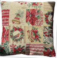 Thumbnail for Xmas Bells Cushion Cover - Red, Gold & Green Bird Pillow with Tinsel Design for Christmas Sofa Decor