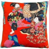 Thumbnail for Red Throw Pillow Cover Geisha Kimono Cushion Cover Japanese Lady Oriental Pillowcase