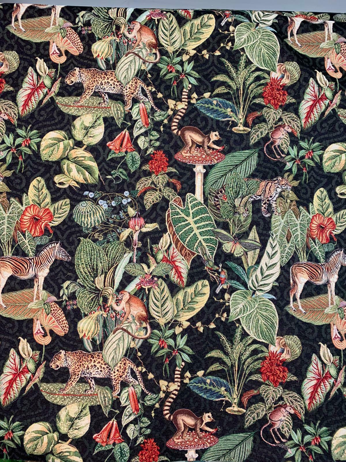 Jungle Kingdom: Black Woven Animal Fabric by the Meter