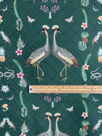 Thumbnail for Crowned Crane Birds printed cotton fabric by the meter Animals Green Sewing Material Snakes Pineapple Tropical Textile for pillows curtains arts crafts