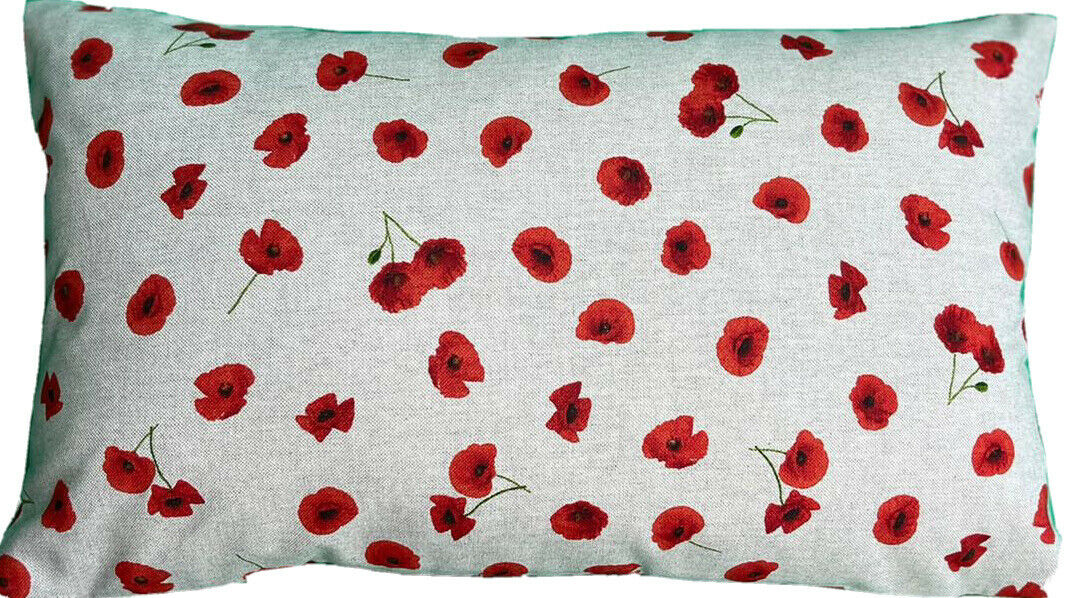 Small Poppy Cushion Cover Red Floral Velvet Pillow Throw Xmas Meadow Fields