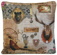 Thumbnail for Hunting Lodge Cushion Cover Grey Pillow Case Pheasant Wild Boar Vintage Deer B