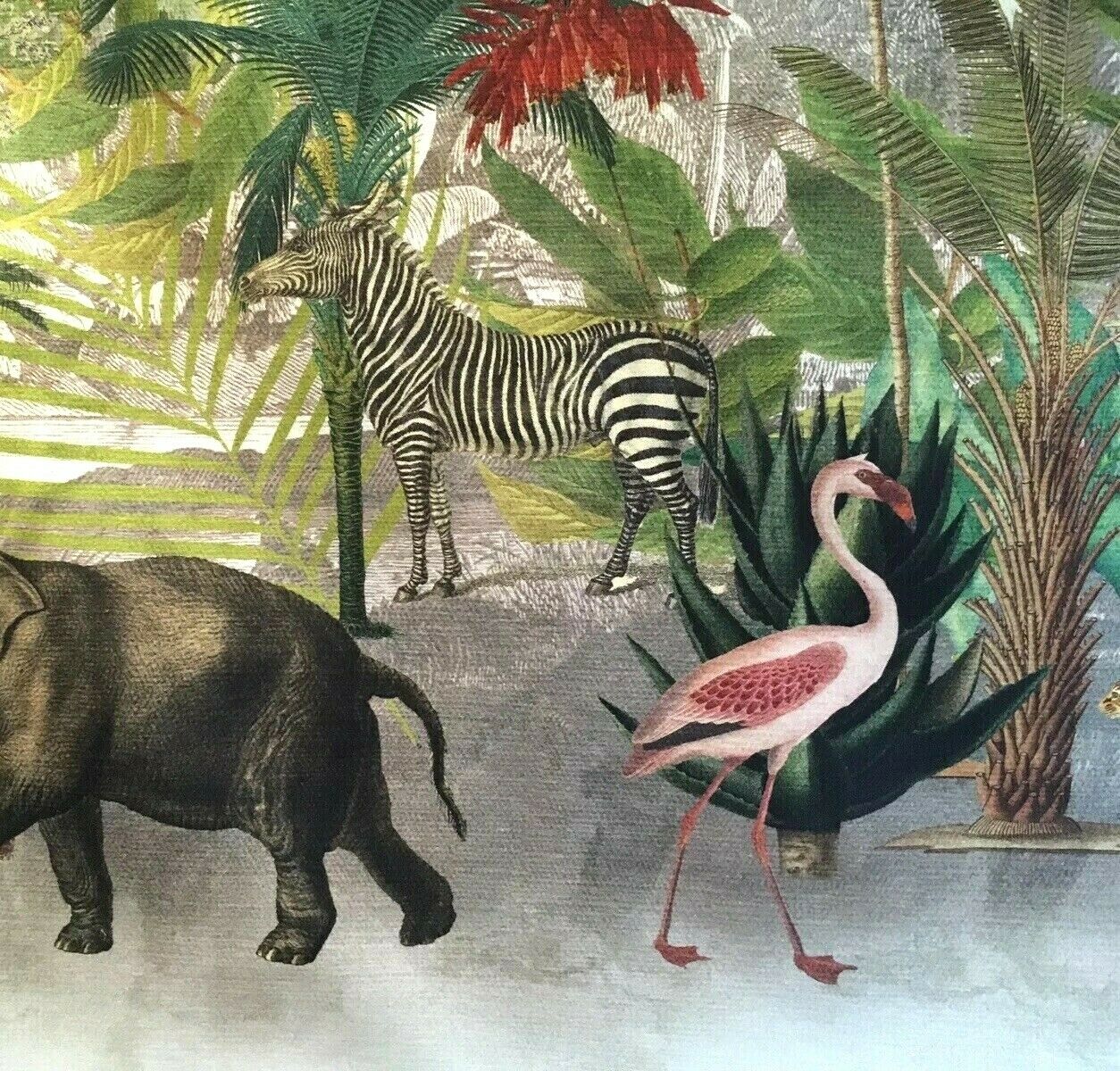 Botanical World Animals Cotton Fabric Panel Size115cm x 137cm Tropical Birds Elephant Zebra Print Sewing Material