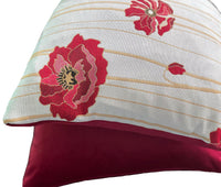 Thumbnail for Red Poppy Cushion Cover Beige Woven Stripes Throw Pillow Botanica Pink Garden