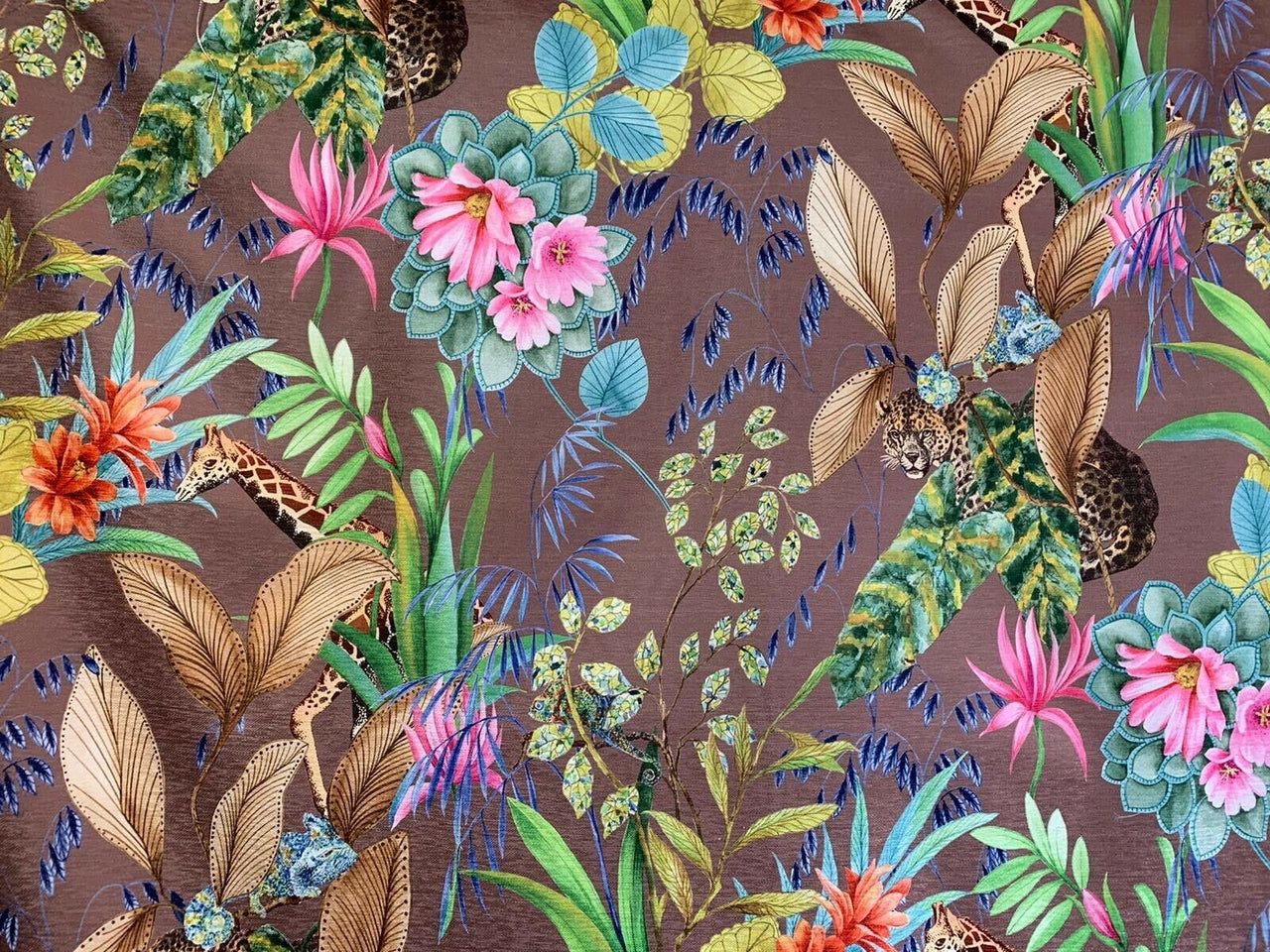 Mink Tonga Jungle Leopard Giraffe Botanic Floral Plants Animals Fabric by Meter