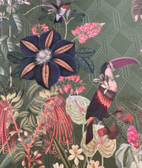 Thumbnail for Toucan Colibri Monkey Forest Jungle Green Italian Velvet Art Deco Botanical