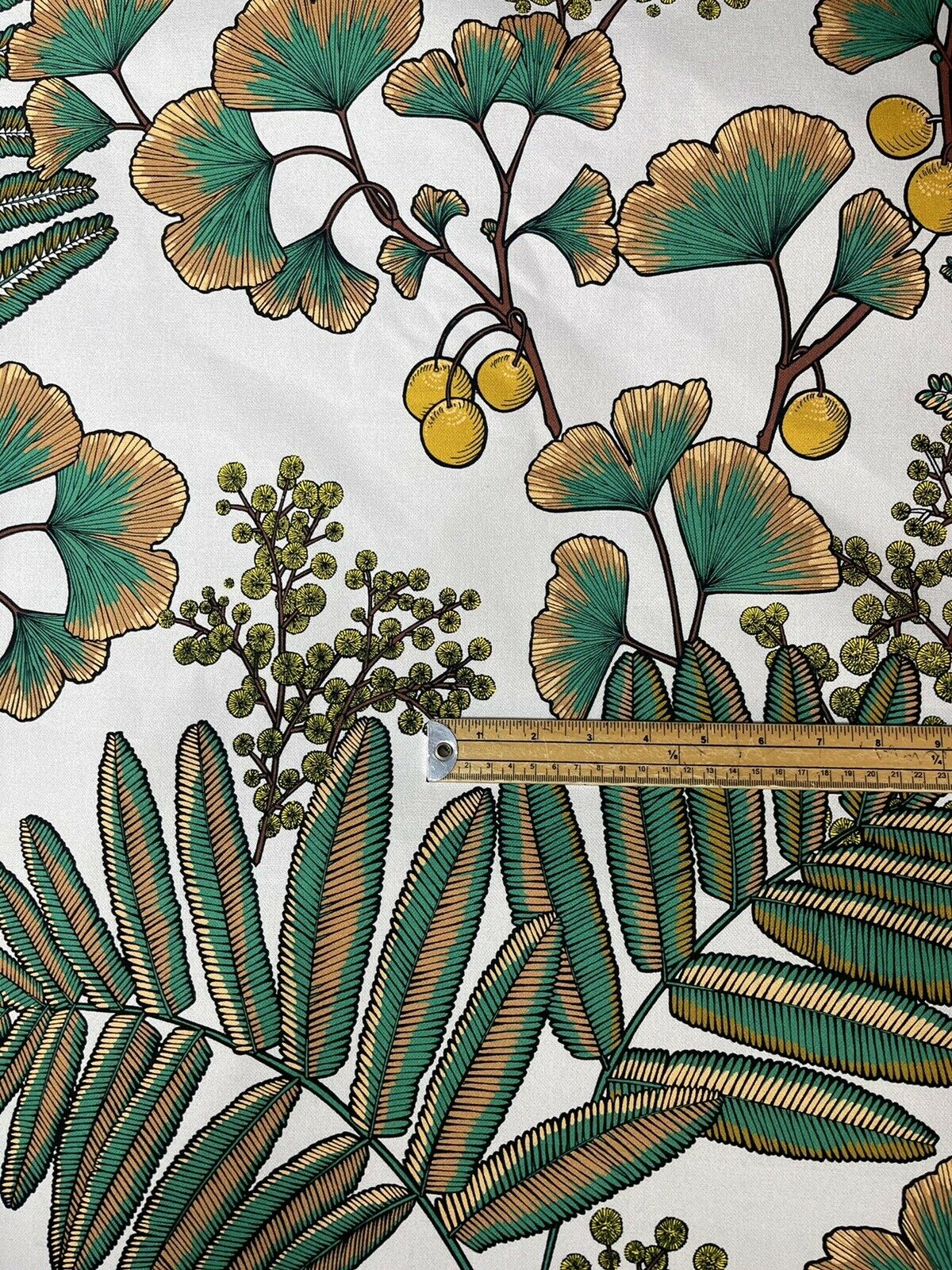 Gingko Bilboa Floral Cotton Fabric by Meter Botanical Mimosa Sewing Fabric Yellow Textile Green Leef Pattern For Crafts