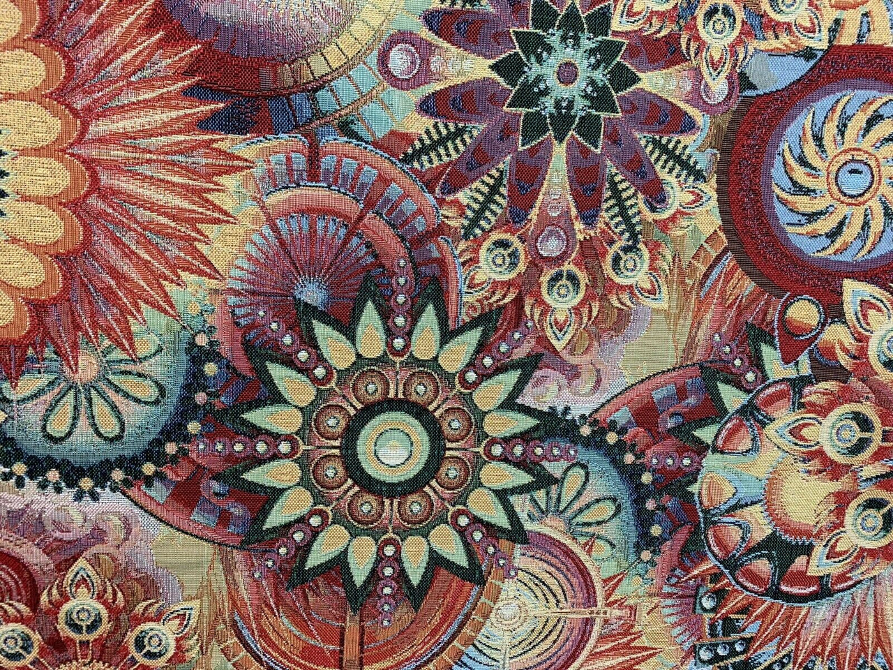 Mandala Gobelin Woven Fabric by Meter Upholstery Red Orange Yellow Artistic Pop