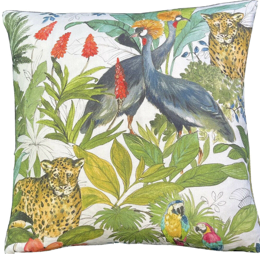 Leopard Orchids African Crowned Crane Bird Animal Print Cushion Cover Botanical