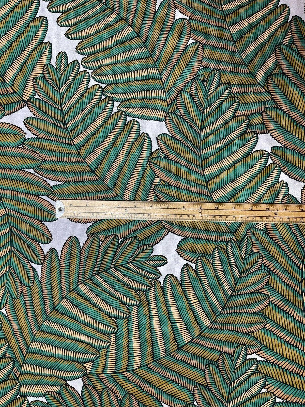 Fern Cotton Fabric by Meter Green Botanical Sewing Material Tree Light Grey Yellow  Golden Bronze Colors Textile