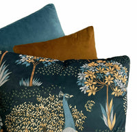 Thumbnail for Peacock Cushion Cover Botanica Floral Tree Bird Animal Midnight Blue Teal Bronze
