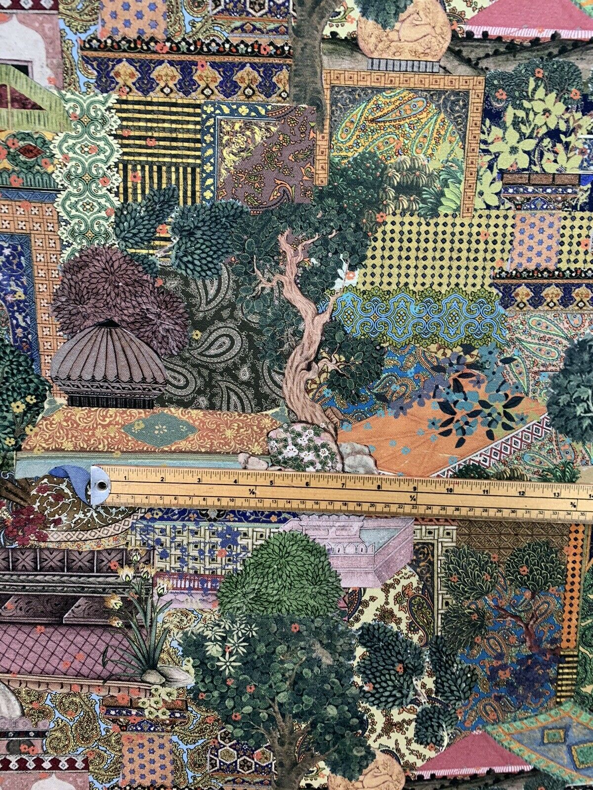 Botanical Garden Tiles Green Printed Cotton Fabric By Meter Oriental Japanese Motif Sewing Material Bonsai Tree Pattern Purple Print