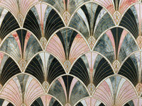 Thumbnail for Art Deco Grey Cotton Fabric By The Meter Geometric Sewing Material Pink Salmon Textile