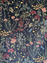 Thumbnail for Flower Field Cotton Fabric by Meter Botanical Sewing Material by Yards Floral Print Textile by Metres Hyacinth Azalea Wildflowers Black Textile