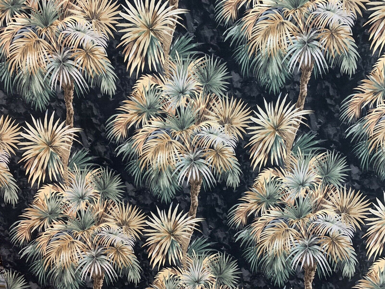 Haiti Palm Trees Black Cotton Fabric by Meter Yellow Floral Sewing Material Botanical Digital Print Textile