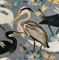 Thumbnail for Herons Birds fabric By Meter Grey Cotton Sewing Material Romantic Lotus Floral Pattern Tulips Grey Blue Yellow Textile