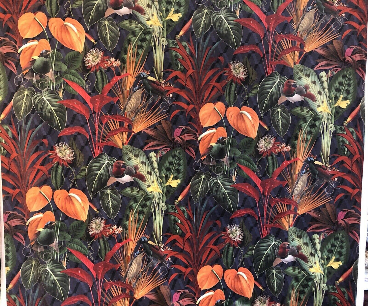 Deep Jungle Velvet Fabric / Sewing Material / Tropical Pattern / Upholstery Textile