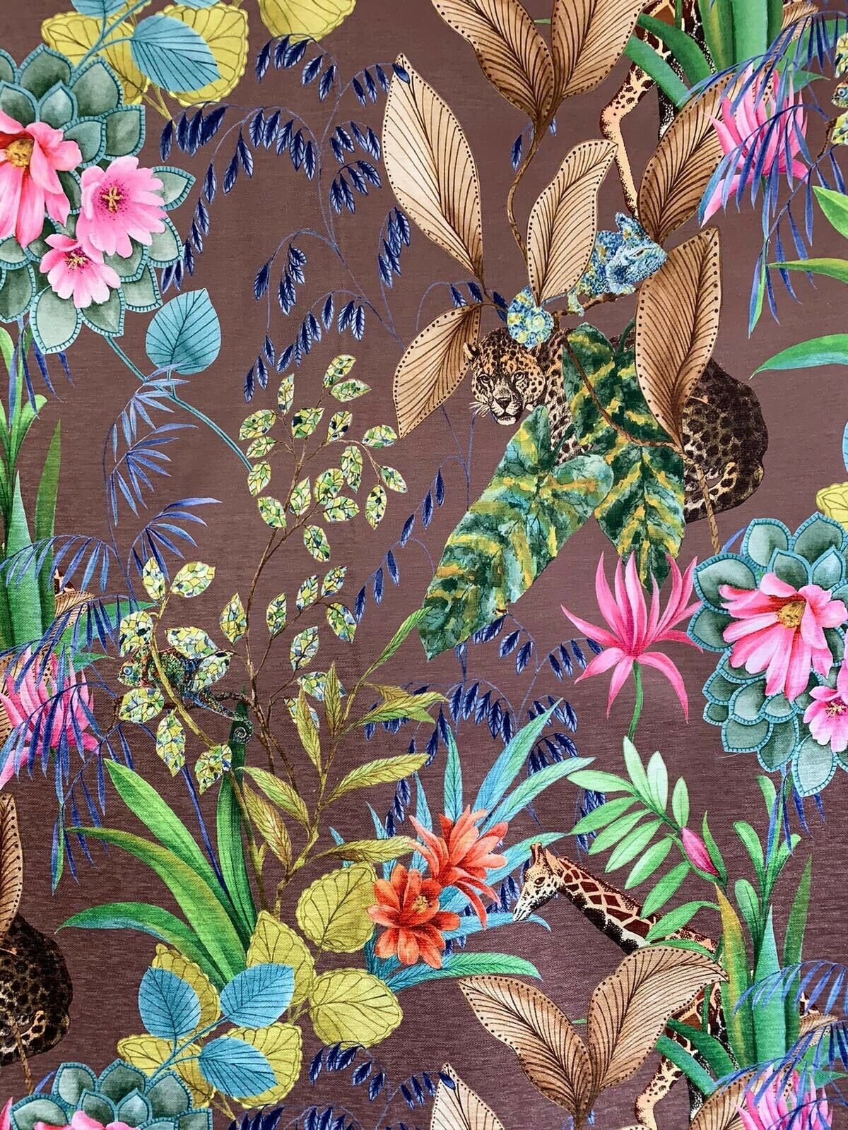 Mink Tonga Jungle Leopard Giraffe Botanic Floral Plants Animals Fabric by Meter