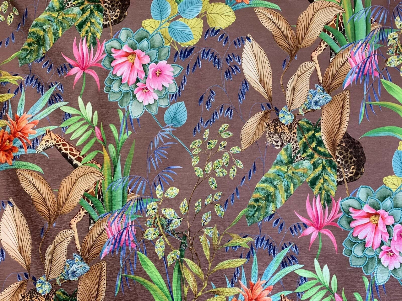 Mink Tonga Jungle Leopard Giraffe Botanic Floral Plants Animals Fabric by Meter