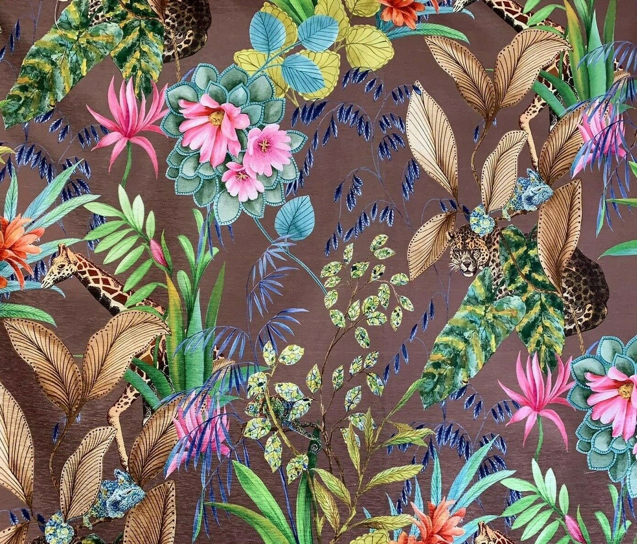 Mink Tonga Jungle Leopard Giraffe Botanic Floral Plants Animals Fabric by Meter