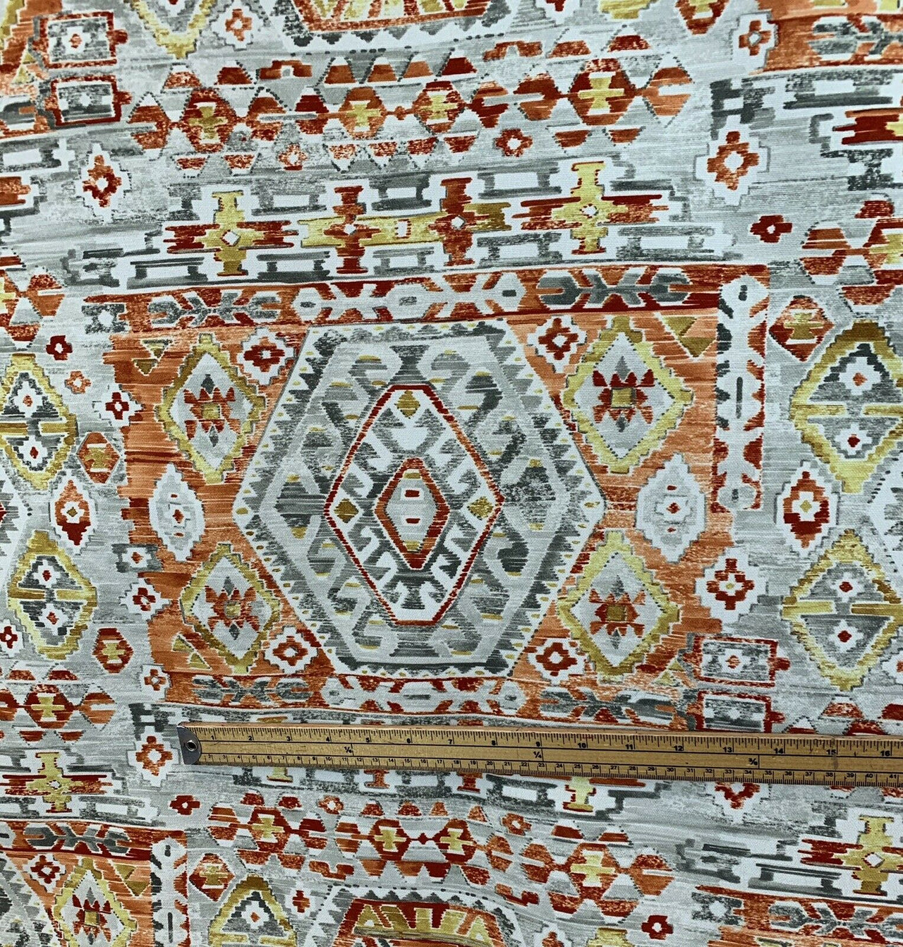 Oriental Kilim Terracotta Yellow Orange Digital Print Cotton Fabric by Metre