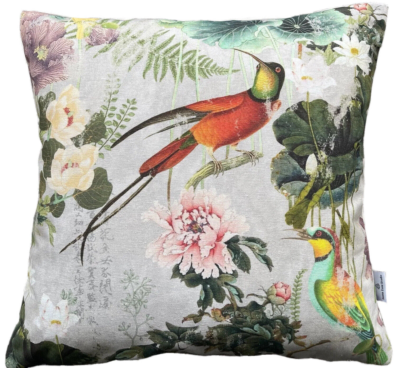 Paradise Bird Cushion Cover Hummingbird Floral Pillow Case Botanical Vintage Print 16" - 24"